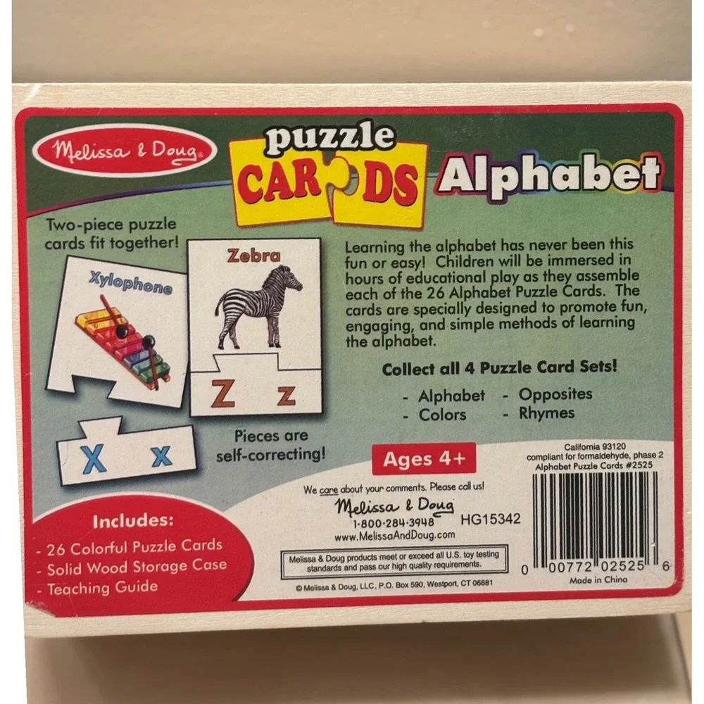 Melissa & Doug Alphabet Puzzle Cards Kid OS Multi Excellent Educational 26 Cards